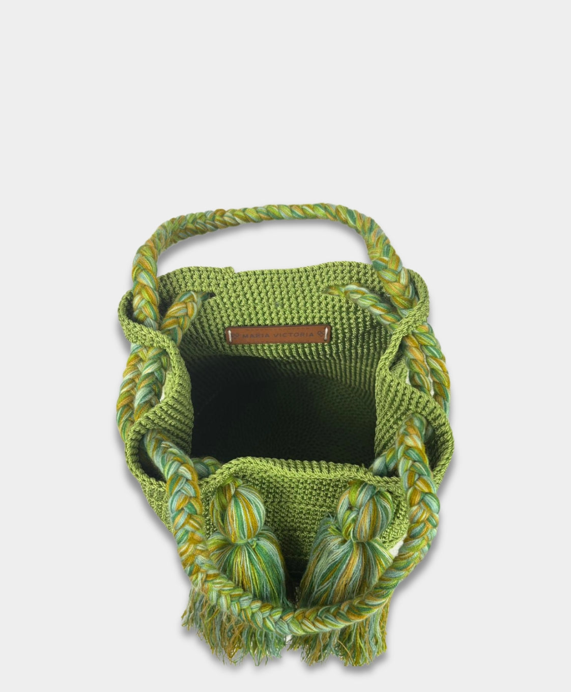 Maria Victoria | Tassel Green Bucket Bag | Handwoven, Zinacantán Artis